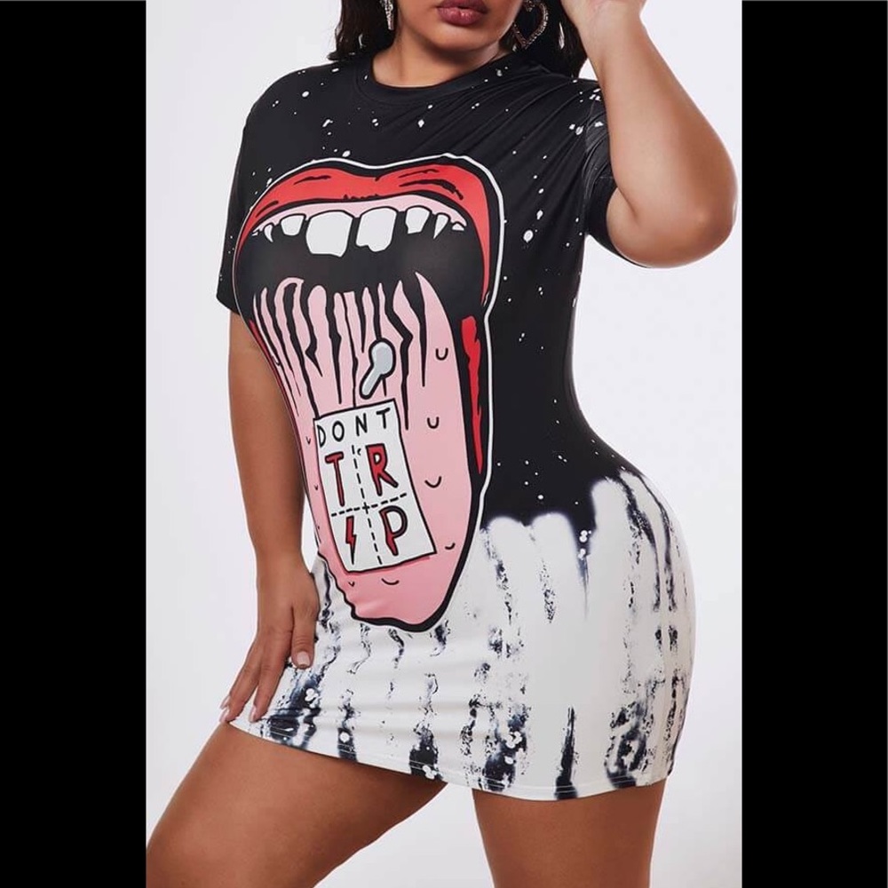 👅 💋 DON’T TRIP 💋👅 Tie-dye Black Mini Dress